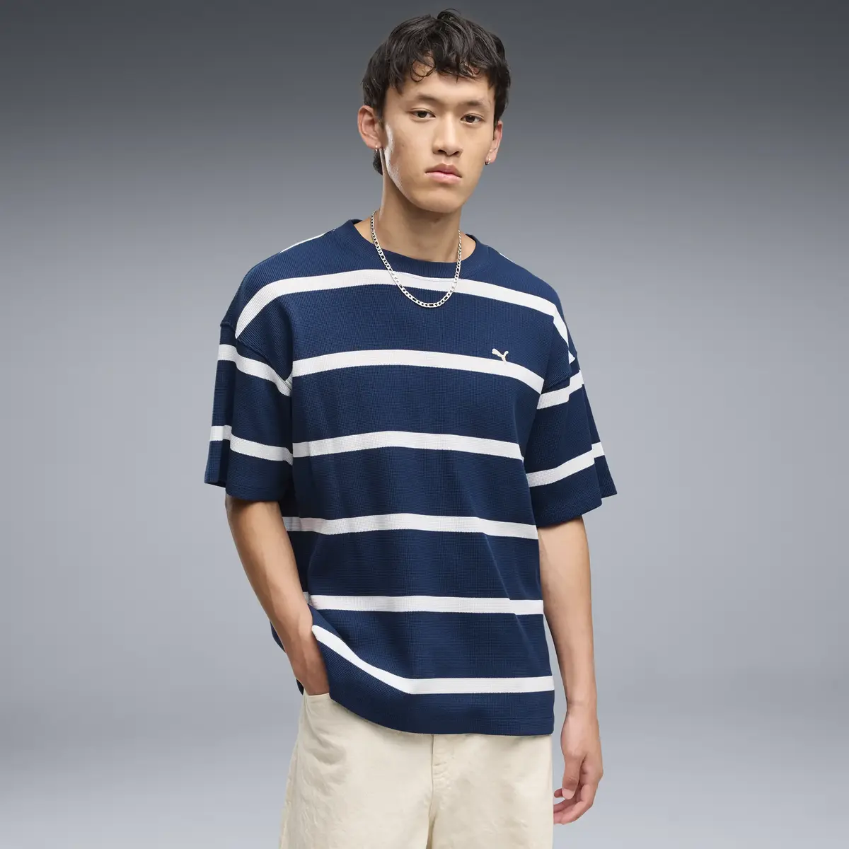 Puma SELECT Essentials Waffle Tee Lacivert Erkek T-Shirt