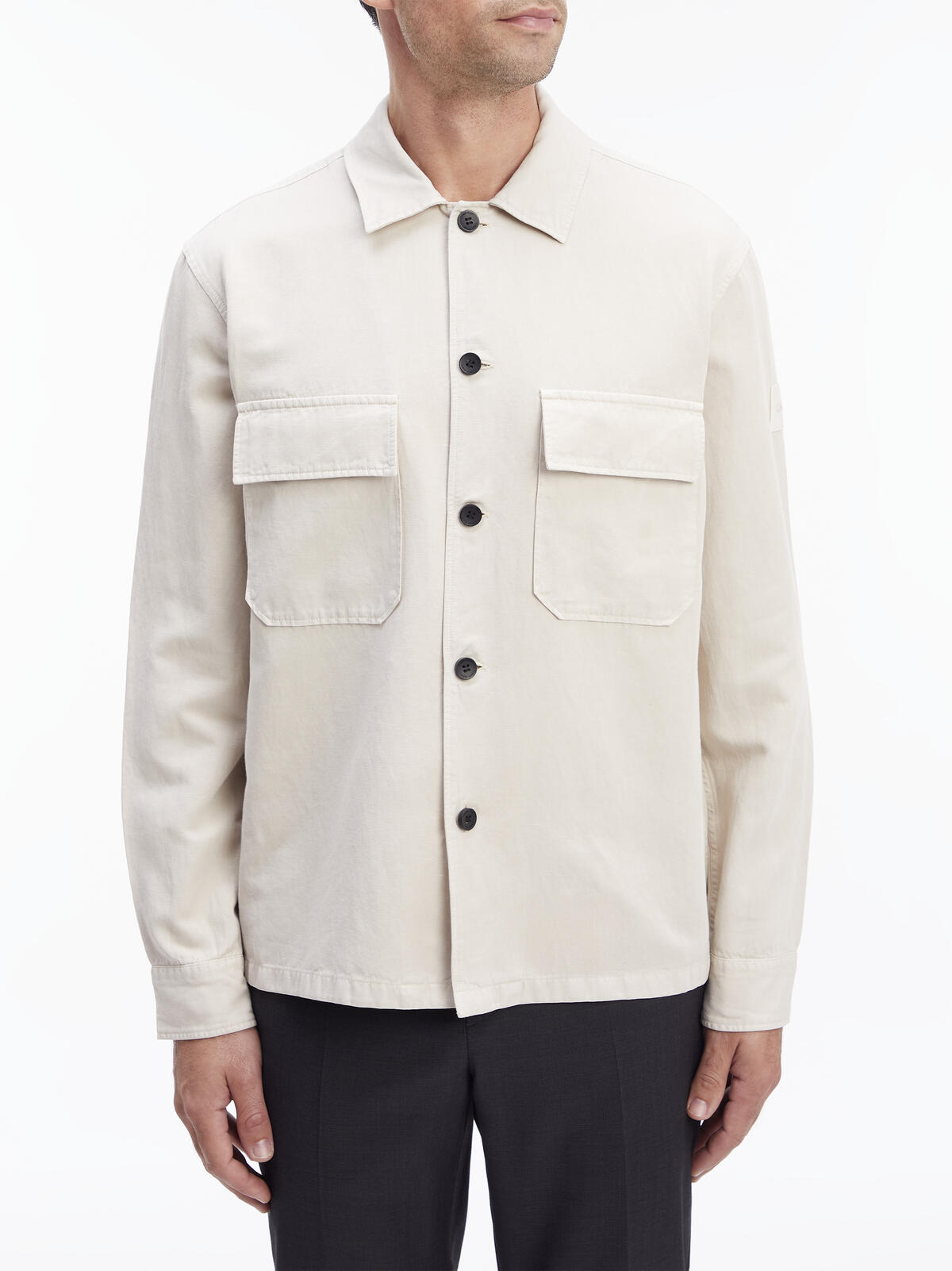 Calvin Klein COTTON LINEN TENCEL Erkek Krem Gömlek
