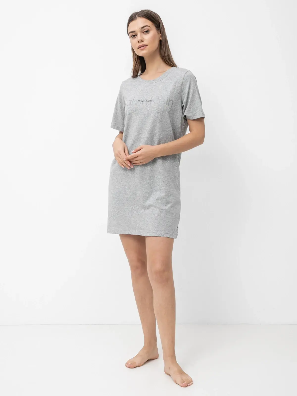 Calvin Klein S/S NIGHSHIRT Kadın Gri Elbise