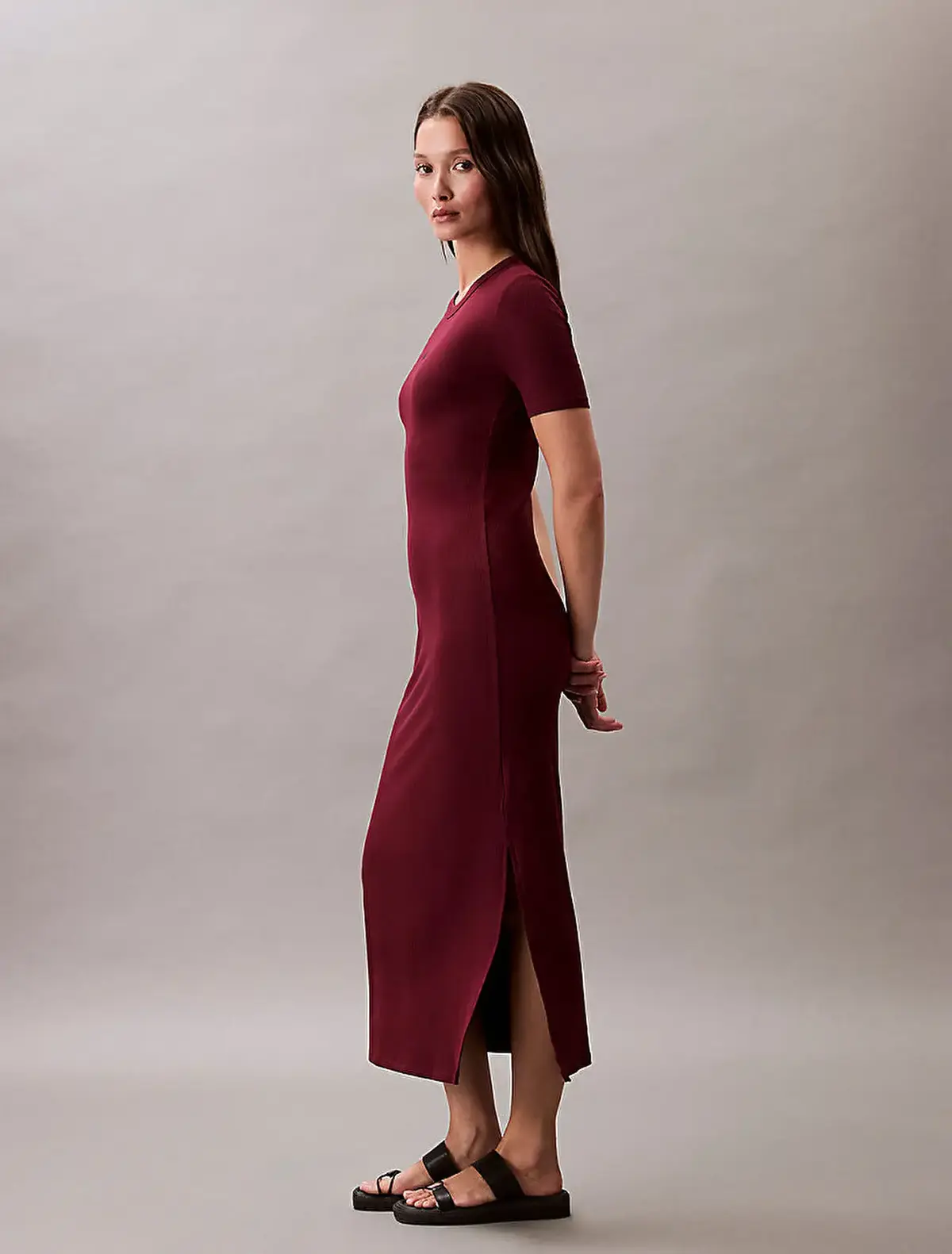 Calvin Klein A - MODAL RIB SS DRESS Bordo Kadın Elbise