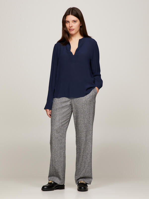 Tommy Hilfiger VISCOSE CREPE V-NECK Kadın Siyah Gömlek