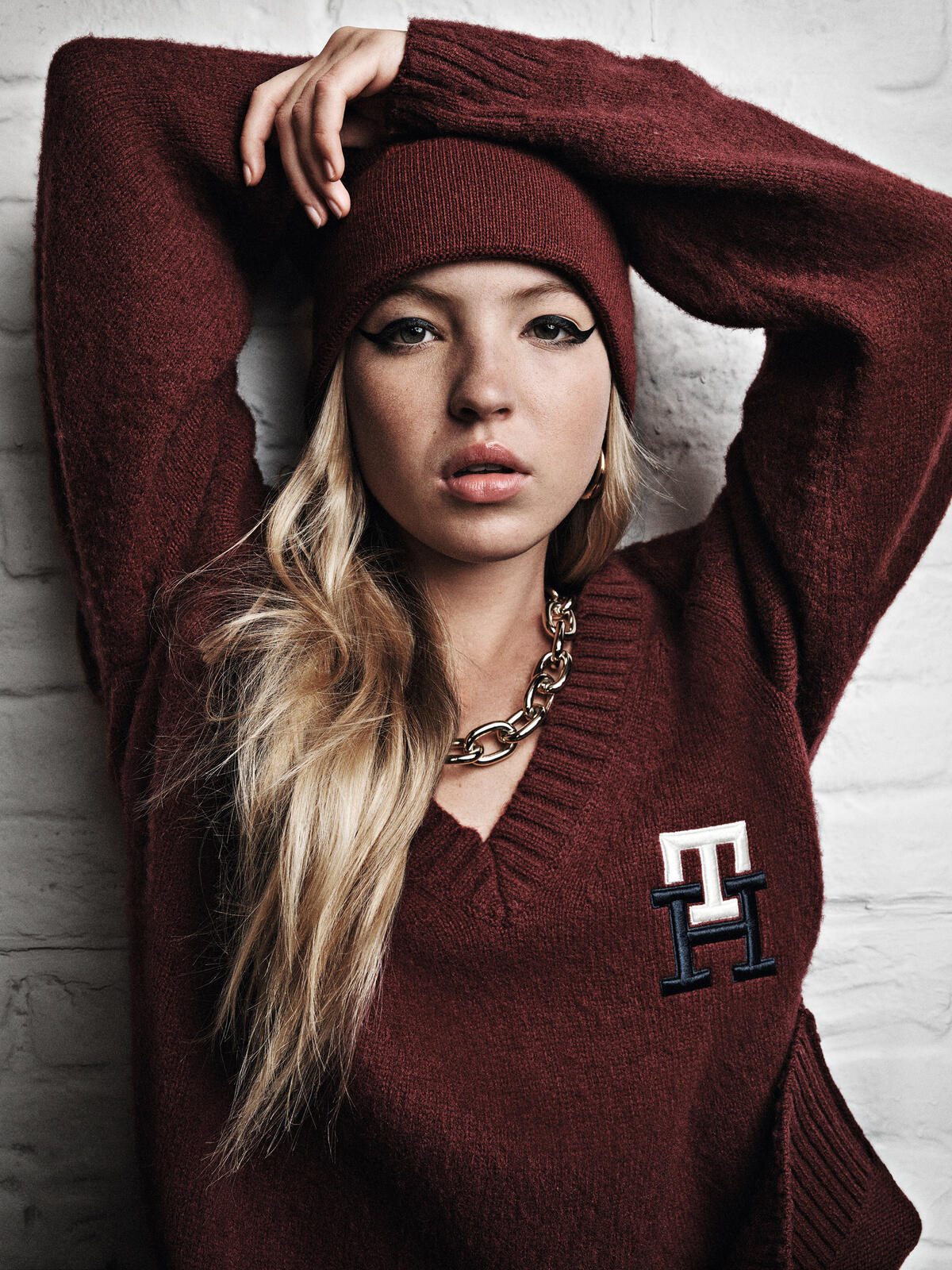 Tommy Hilfiger MONOGRAM WOOL SWEATE Kadın Bordo Kazak