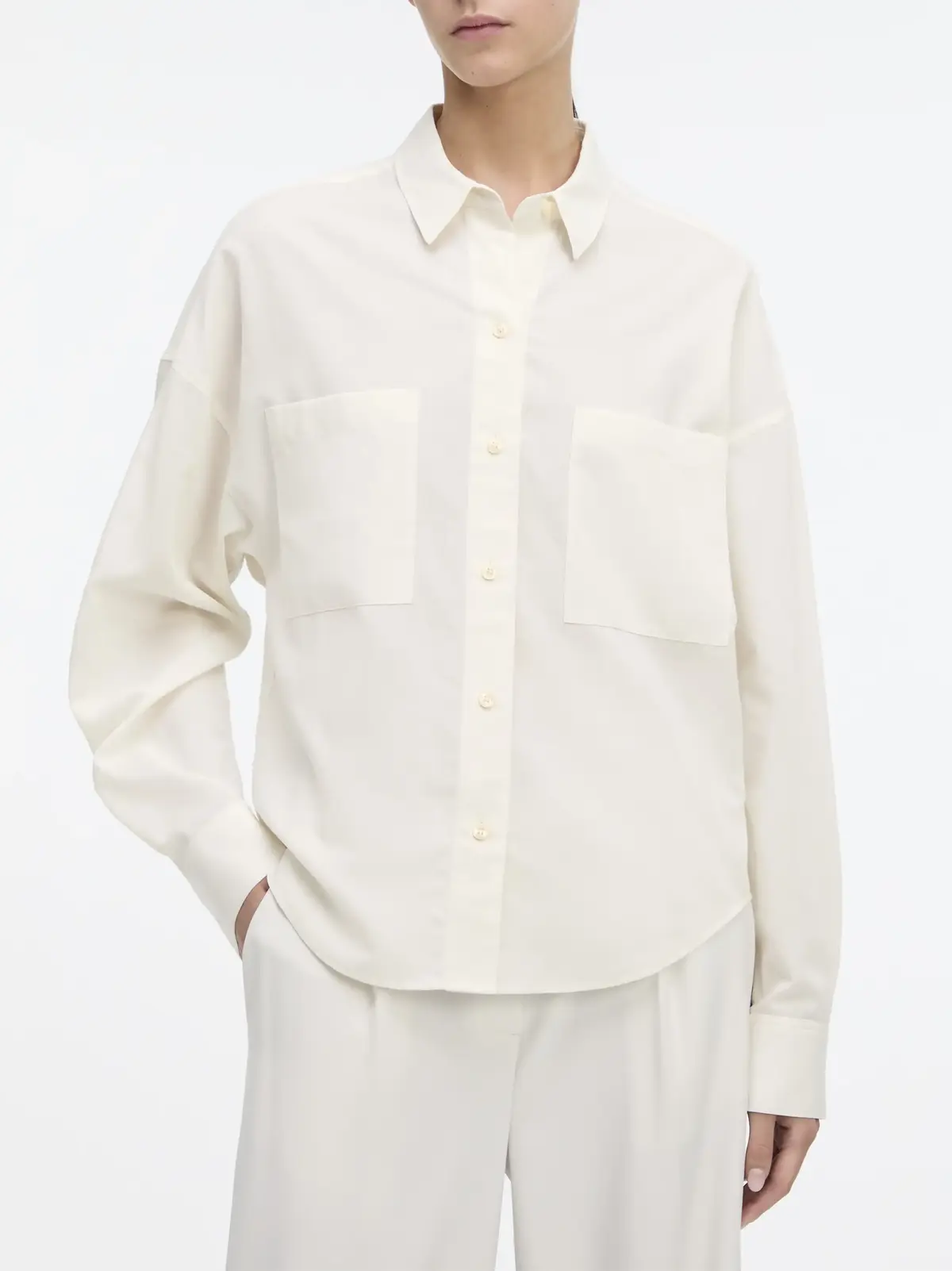 Calvin Klein COTTON VOILE LS SHIR Kadın Beyaz Gömlek