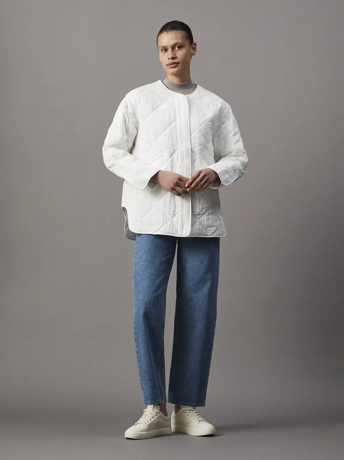 Calvin Klein WARM TEXTURE RIB MOC, PEO Gri Kadın T-Shirt & Polo