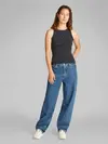 Calvin Klein WASHED WOVEN LABEL Siyah Kadın Kolsuz Tişört