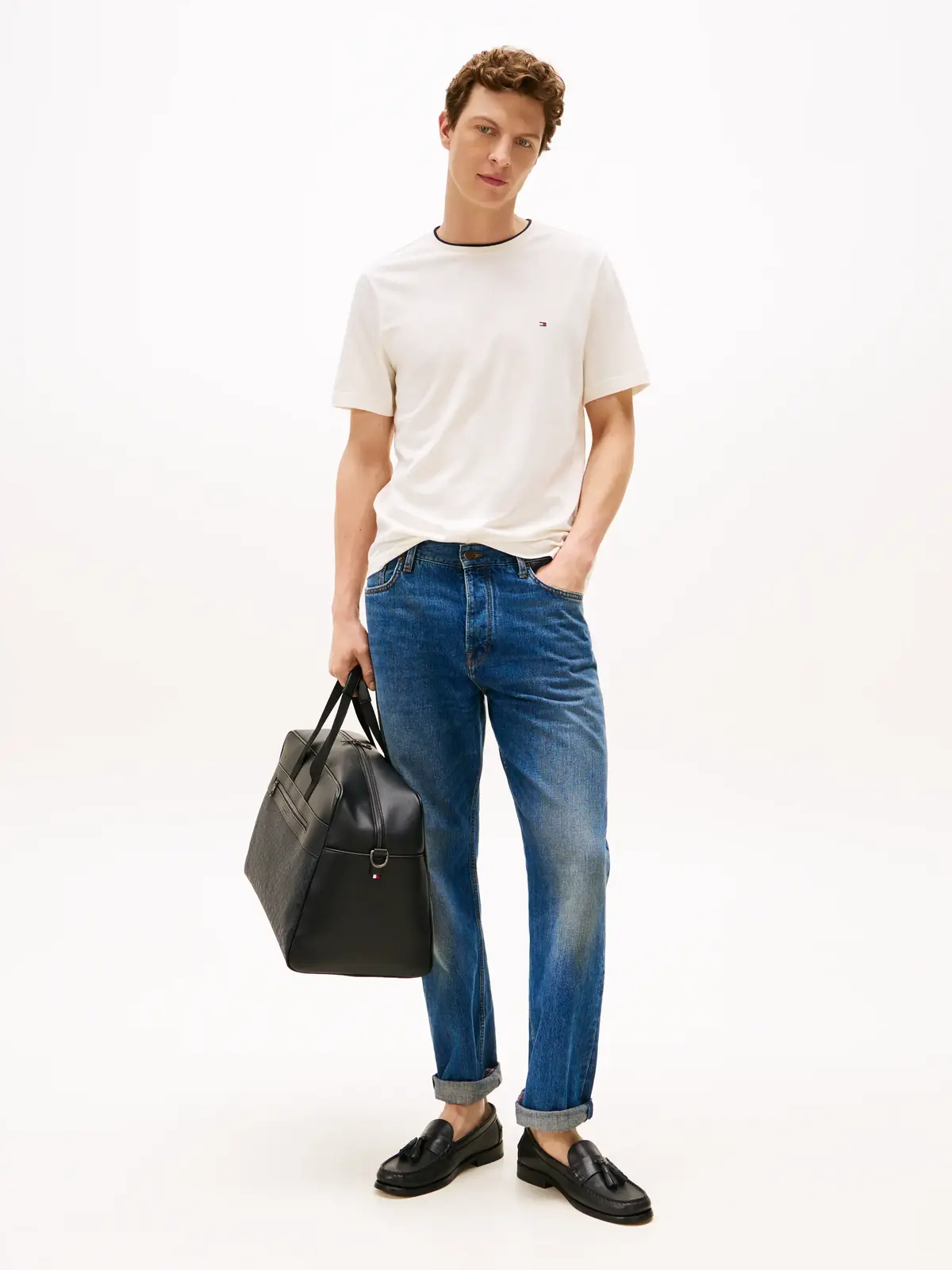 Tommy Hilfiger COTTON MODAL TEE, Z00 Erkek Beyaz T-Shirt