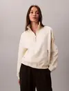 Calvin Klein 1/4 ZIP MIXED MEDIA, YAS Krem Kadın Sweatshirt