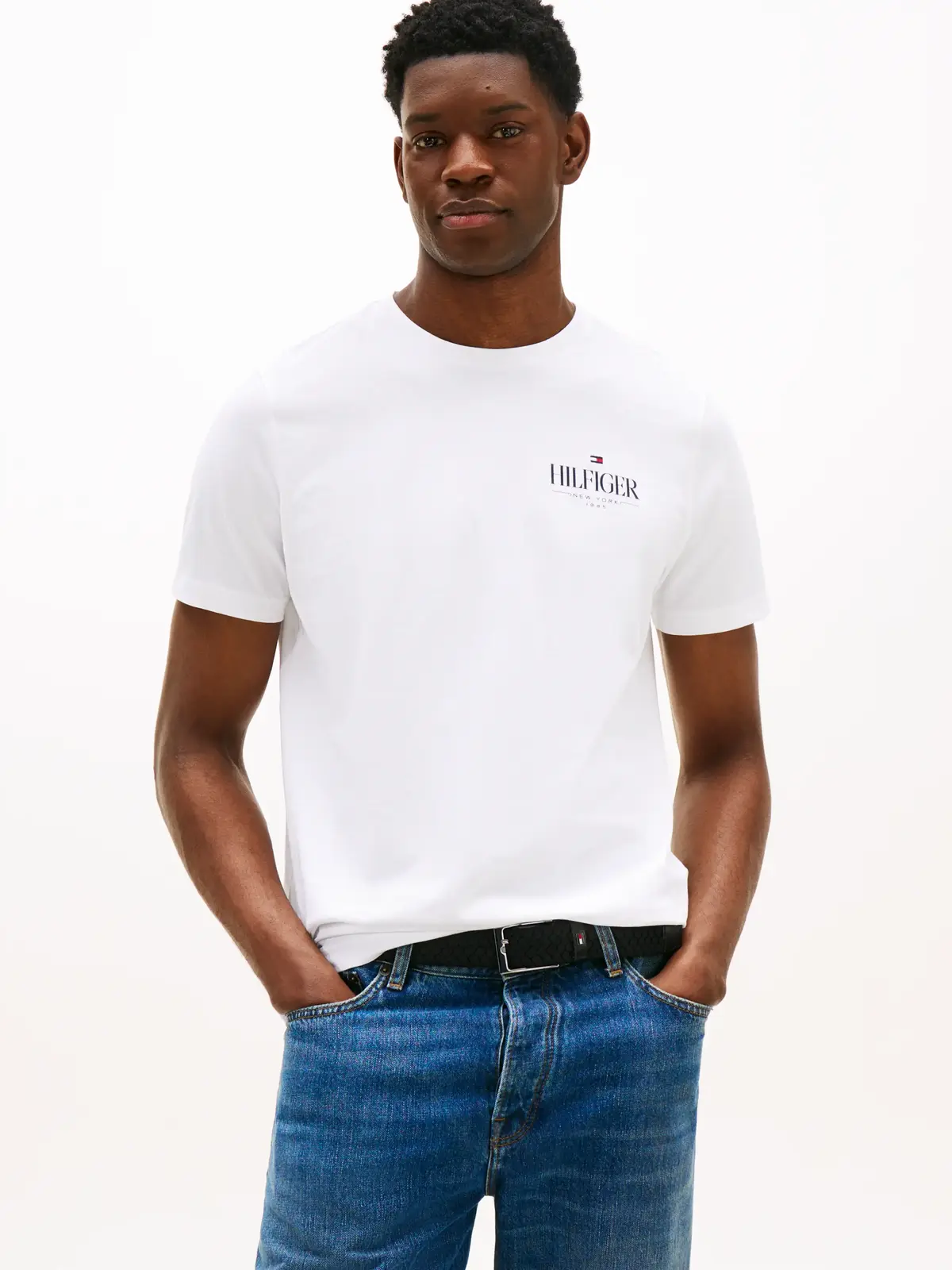 Tommy Hilfiger HILFIGER STACK TEE, YBR Beyaz Erkek T-Shirt