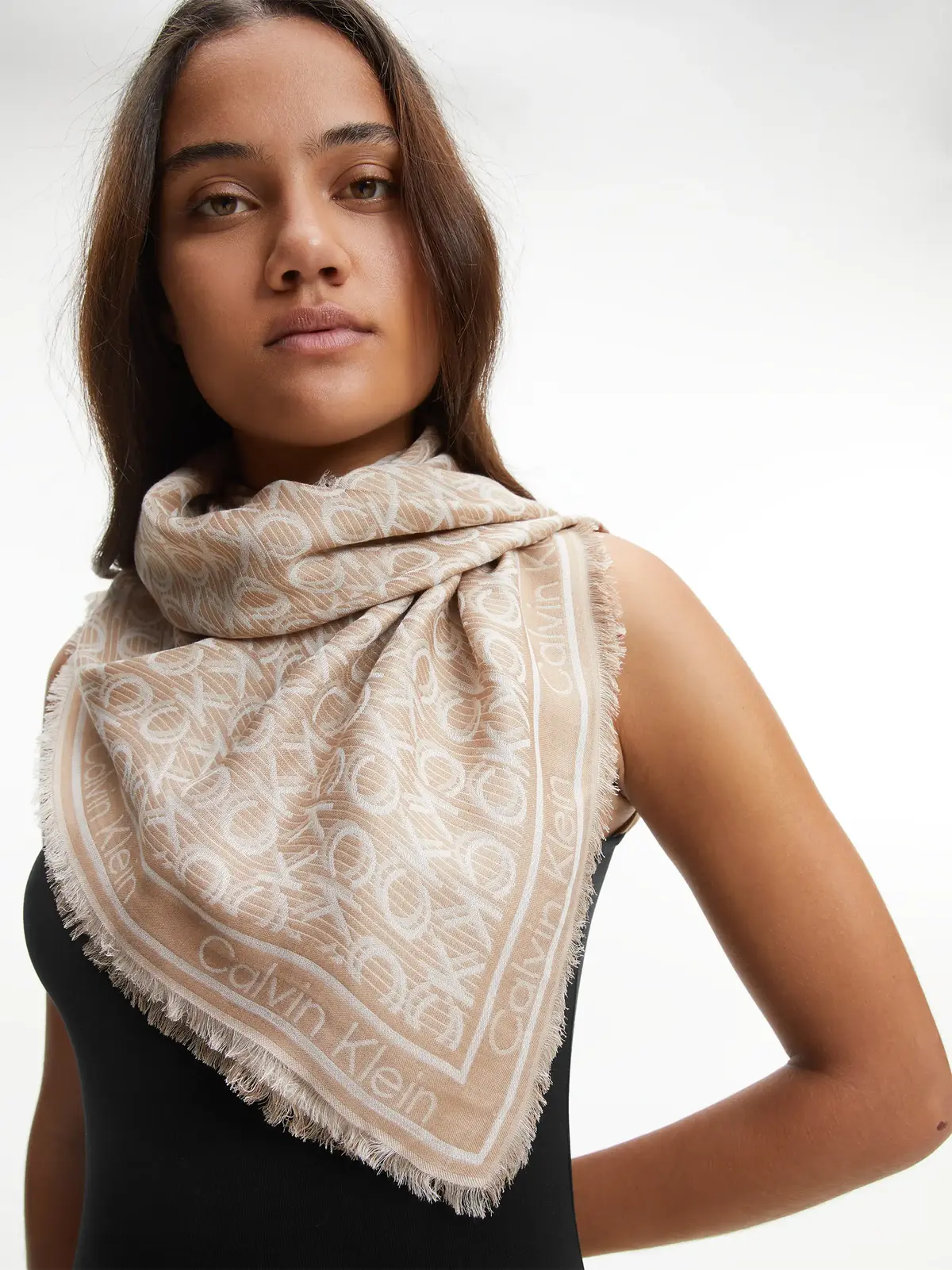 Calvin Klein MONOGRAM JACQUARD SC Kadın Kahverengi Eşarp