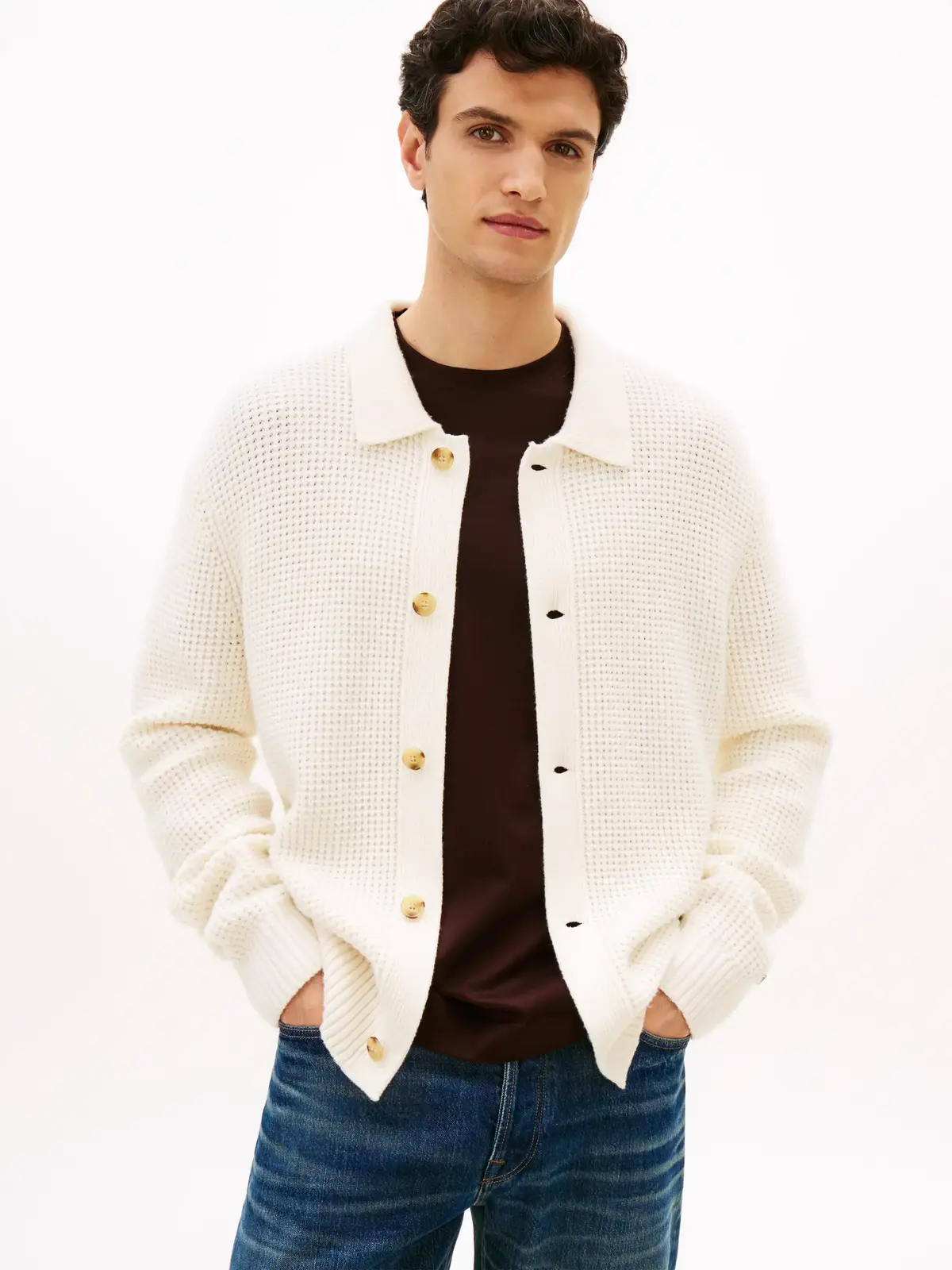 Tommy Hilfiger DC BUTTON UP CARDIGA, Z00 Krem Erkek Hırka