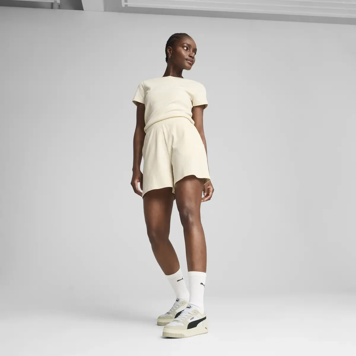 Puma ESS ELEVATED Shorts Bej Kadın Yüksek Bel Şort