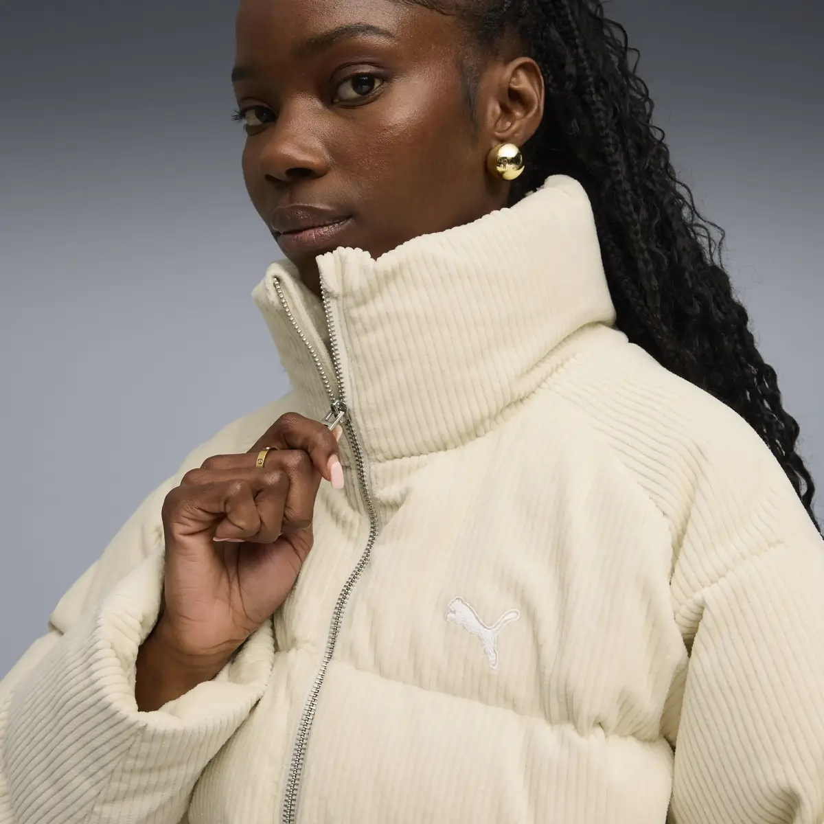 Puma Corduroy Puffer Jacket Krem Kadın Mont