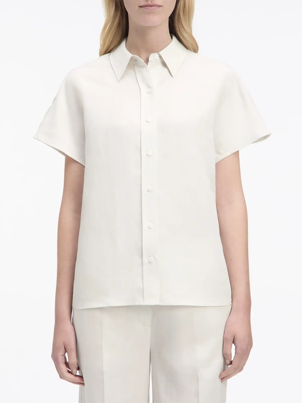 Calvin Klein LINEN BLEND SS SHIRT, ADA Beyaz Kadın Gömlek