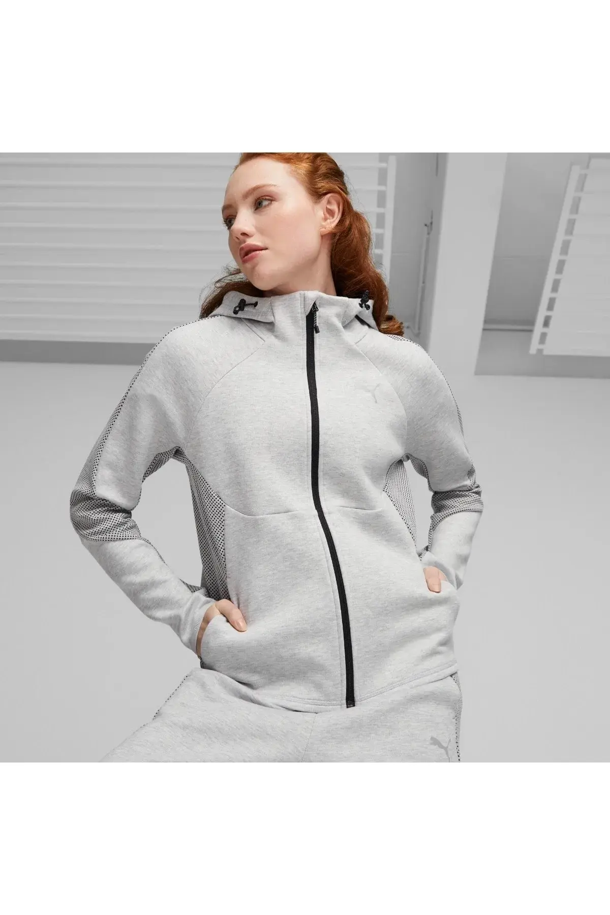 Puma EVOSTRIPE Full-Zip Hoodie Açık Gri Kadın Fermuarlı Hoodie