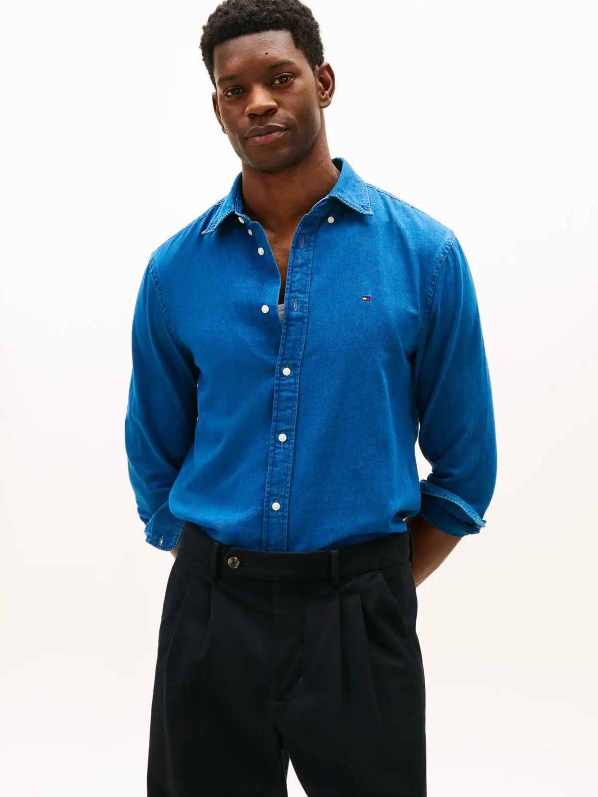 Tommy Hilfiger CHAMBRAY RF SHIRT, 0GZ Mavi Erkek Gömlek