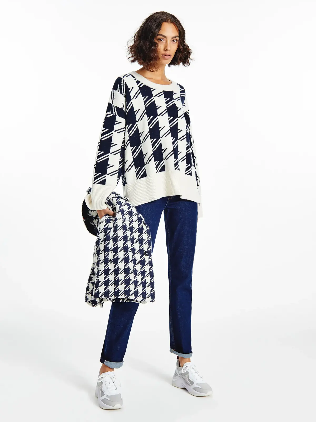 Tommy Hilfiger HOUNDSTOOTH RELAXED Kadın Bej Kazak