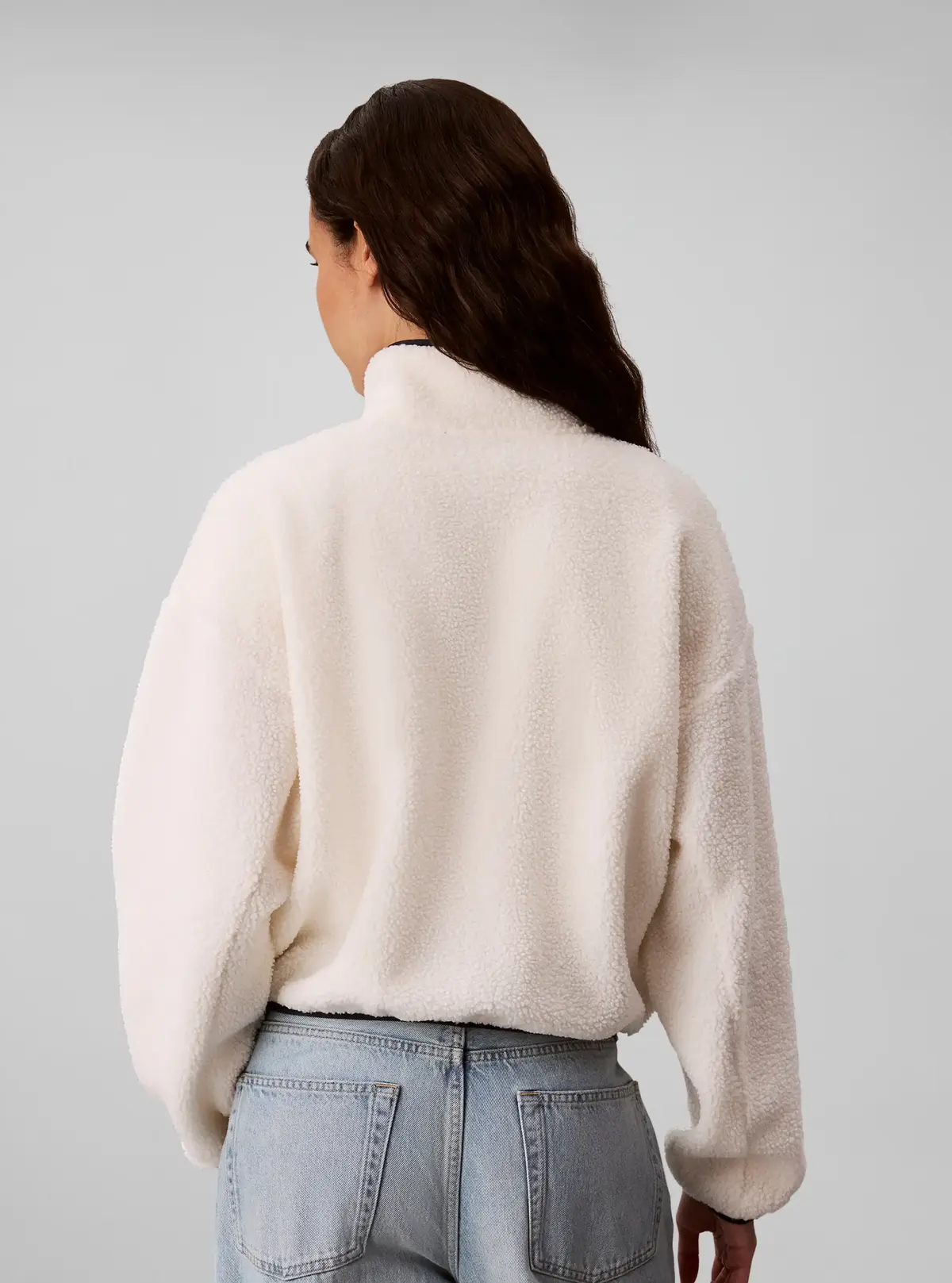 Calvin Klein SHERPA 1/4 ZIP CONTR, YAS Bej Kadın Sweatshirt