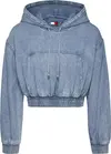 Tommy Hilfiger TJW DENIM CROPPED HO, 1A4 Mavi Kadın Sweatshirt