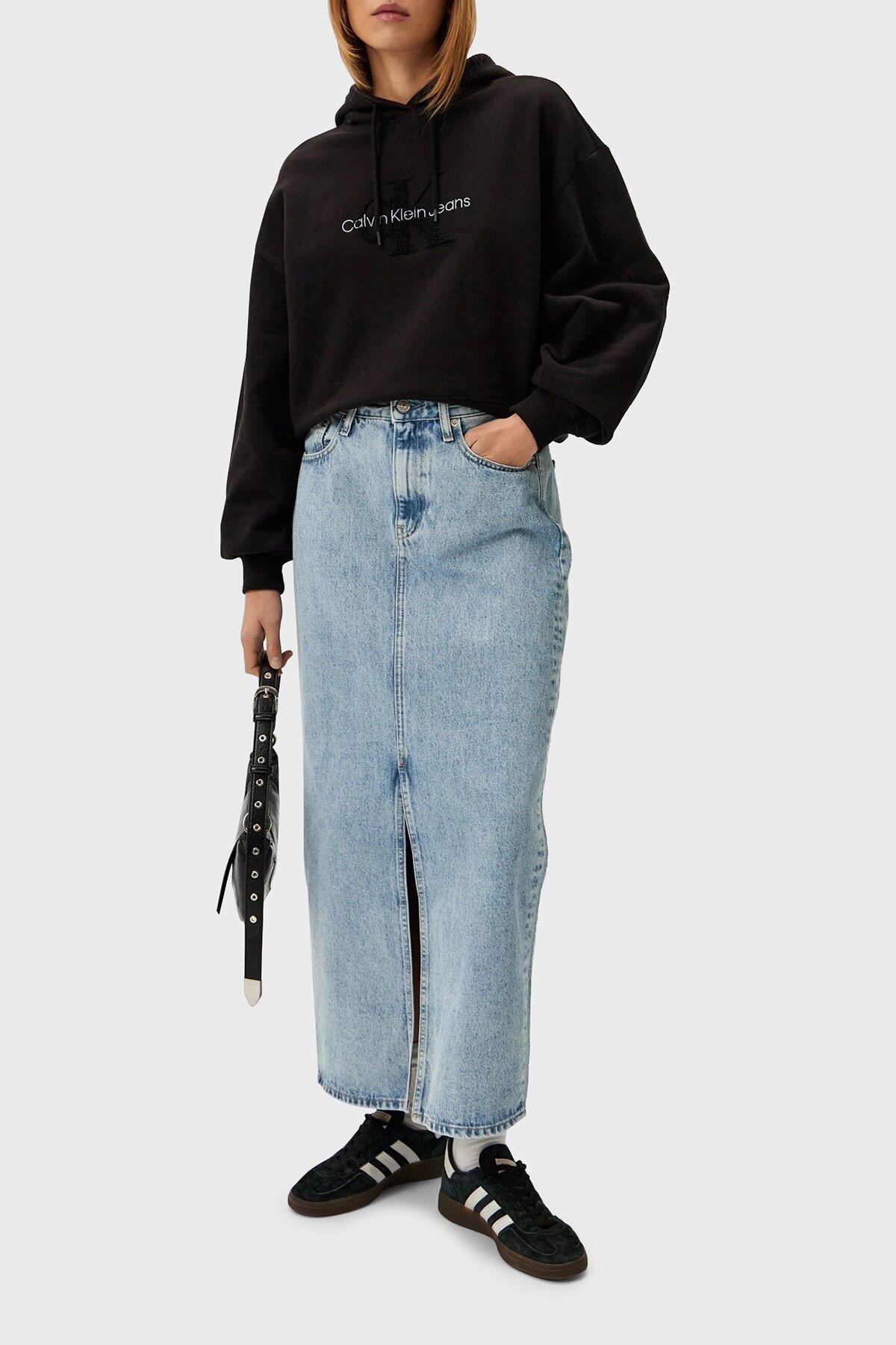 Calvin Klein CHENILLE MONOLOGO HO, BEH Kadın Siyah Sweatshirt