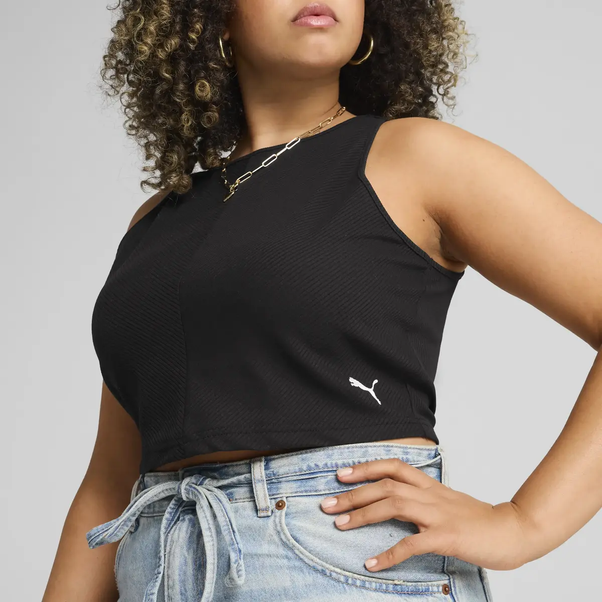 Puma WARDROBE ESS Ribbed Crop Top Siyah Kadın Crop