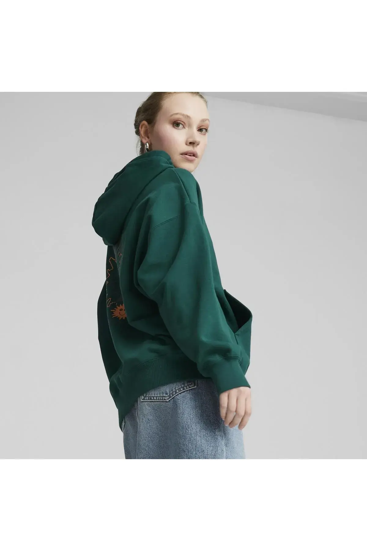 Puma DOWNTOWN Oversized Graphic Hoodie TR Yeşil Kadın Hoodie