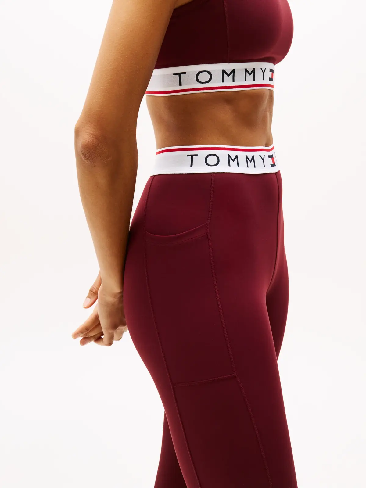 Tommy Hilfiger ESSENTIALS RW TAPE L Kadın Bordo Tayt