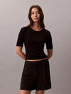 Calvin Klein HS VARIGATED RIB NAN, UB1 Siyah Kadın T-Shirt
