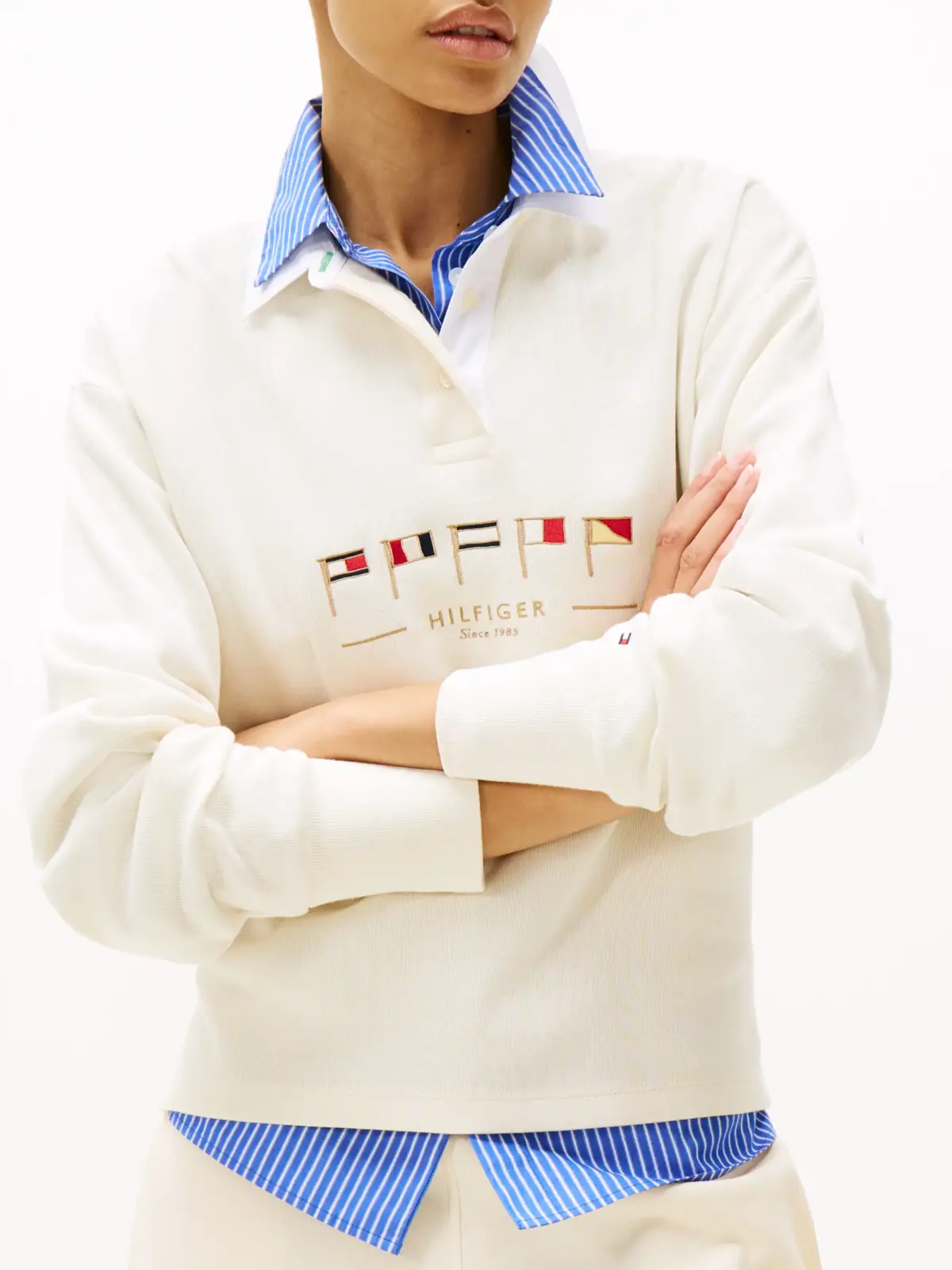 Tommy Hilfiger SAIL FLAGS RLXD POLO Kadın Beyaz Polo T-Shirt