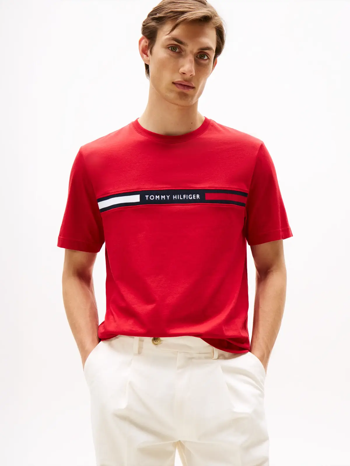 Tommy Hilfiger HILFIGER CHEST INSER, XLD Kırmızı Erkek T-Shirt & Polo