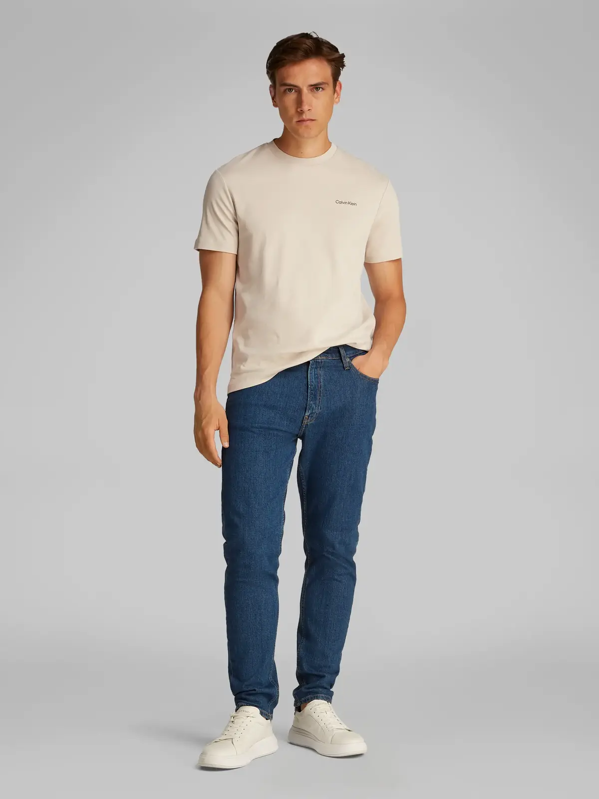 Calvin Klein MICRO LOGO INTERLOCK Bej Erkek Tişört