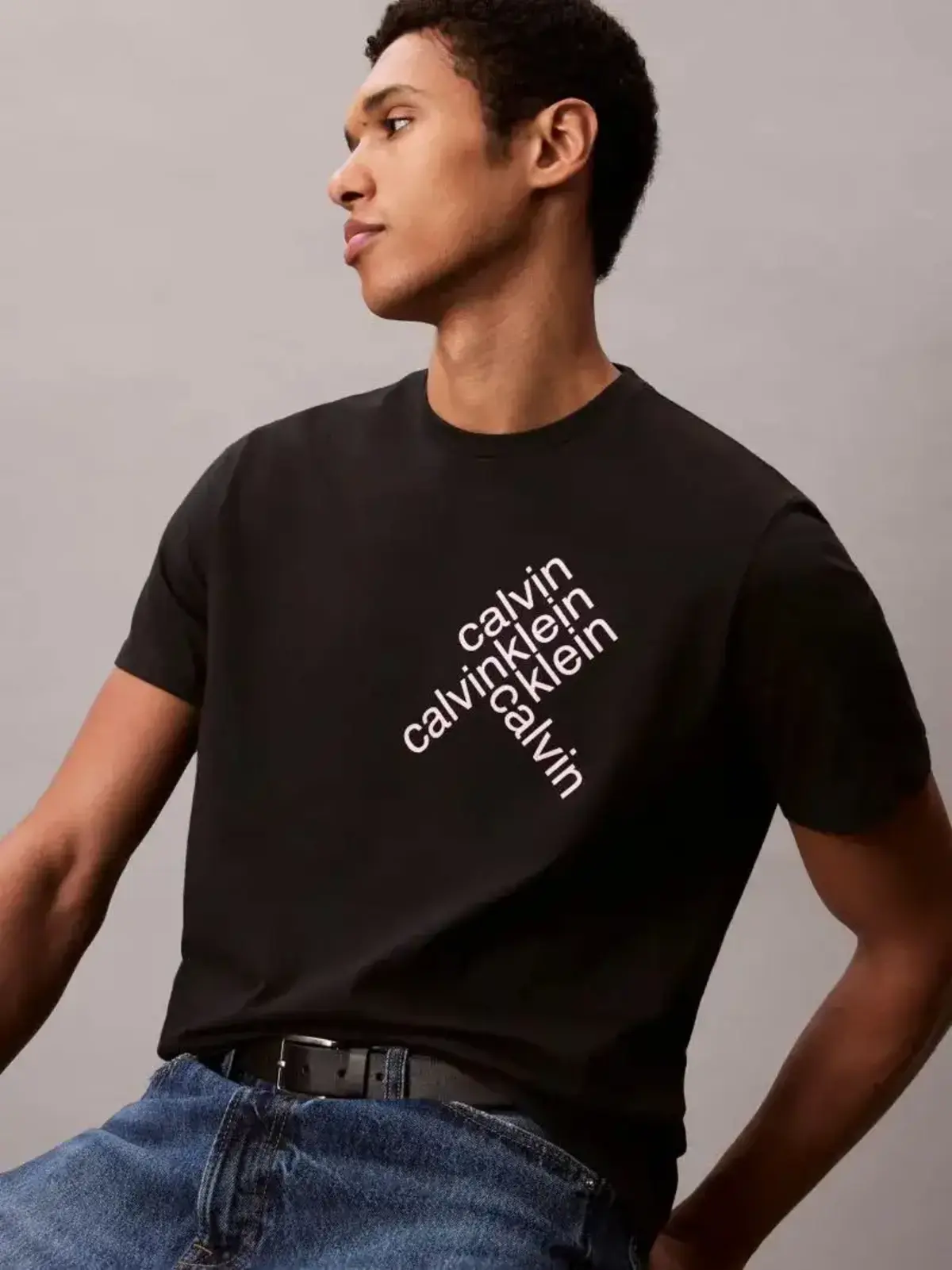 Calvin Klein SS 30S EU CK BH WORD STACK GRAPH Siyah Erkek Tişört