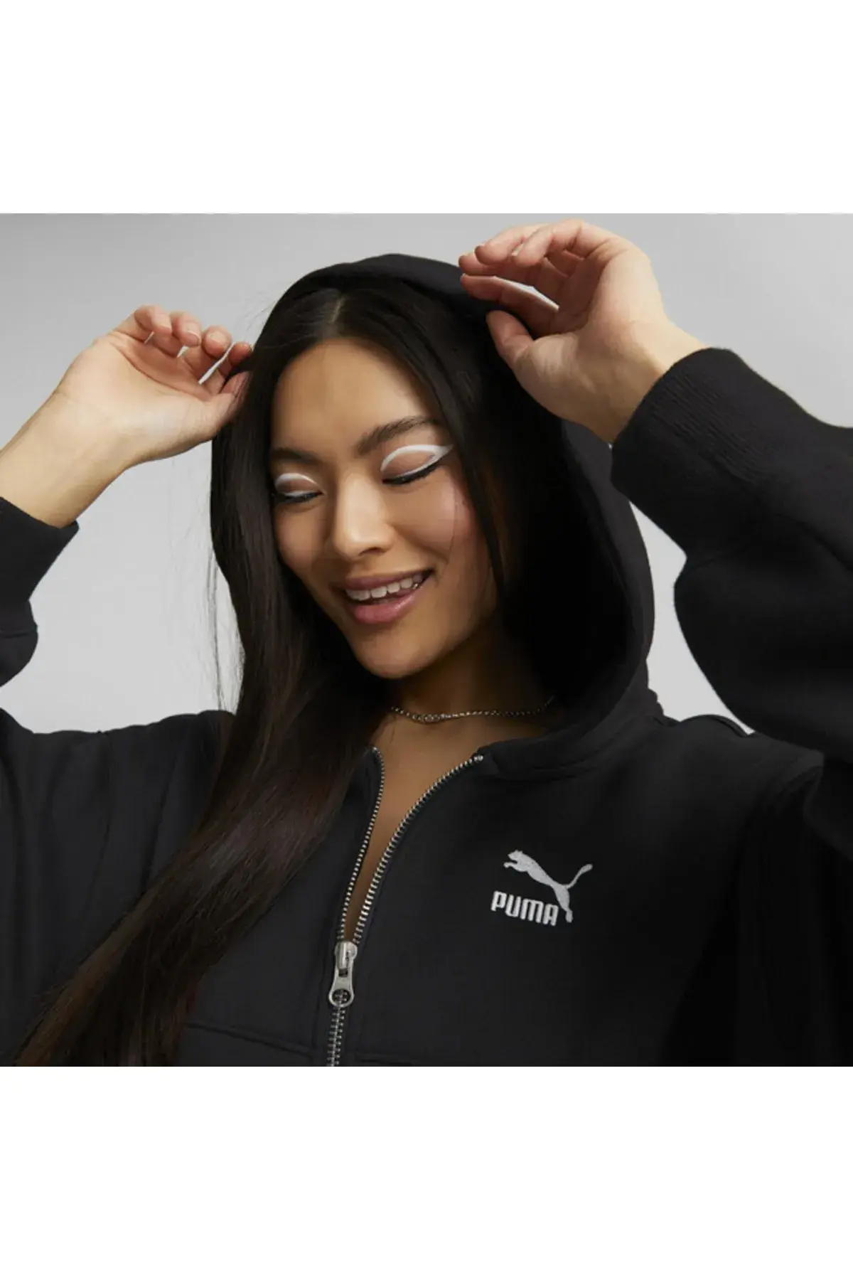 Puma Classics Oversized Full-Zip Siyah Kadın Fermuarlı Sweatshirt