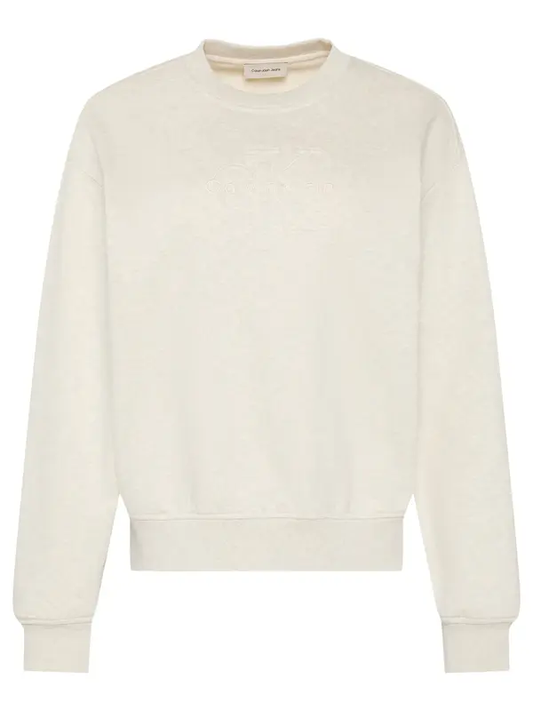 Calvin Klein LS EMBOSSED MONOLOGO, P4P, XXS Krem Kadın Sweatshirt