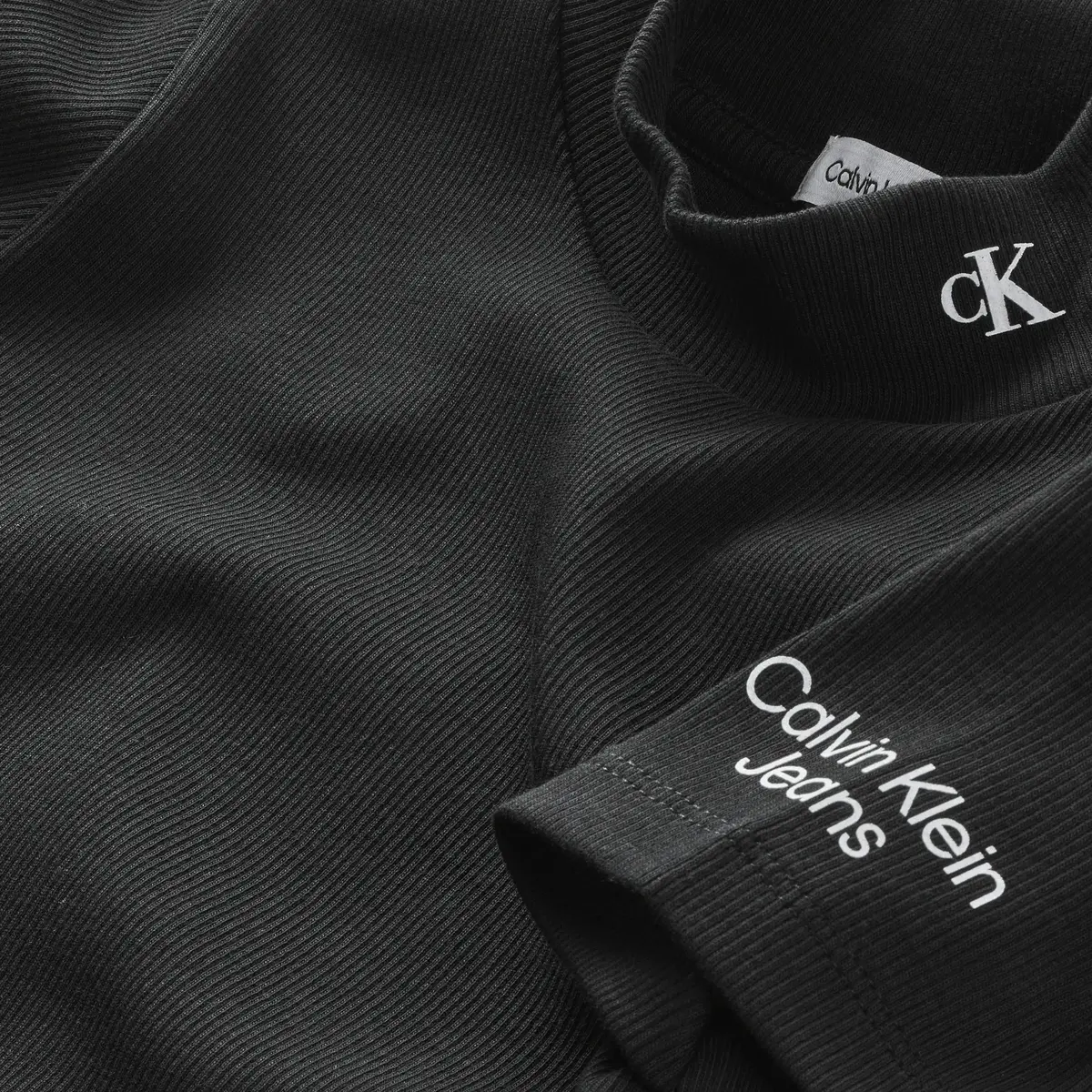 Calvin Klein MOCK NECK RIB TOP Kadın Siyah T-Shirt