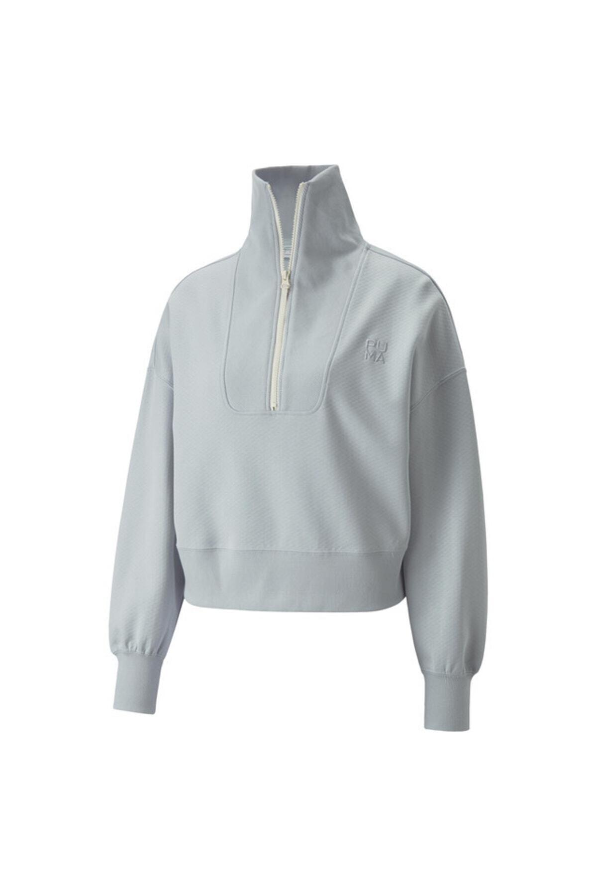Puma Infuse Half Platin Gri Kadın Yarım Fermuarlı Sweatshirt
