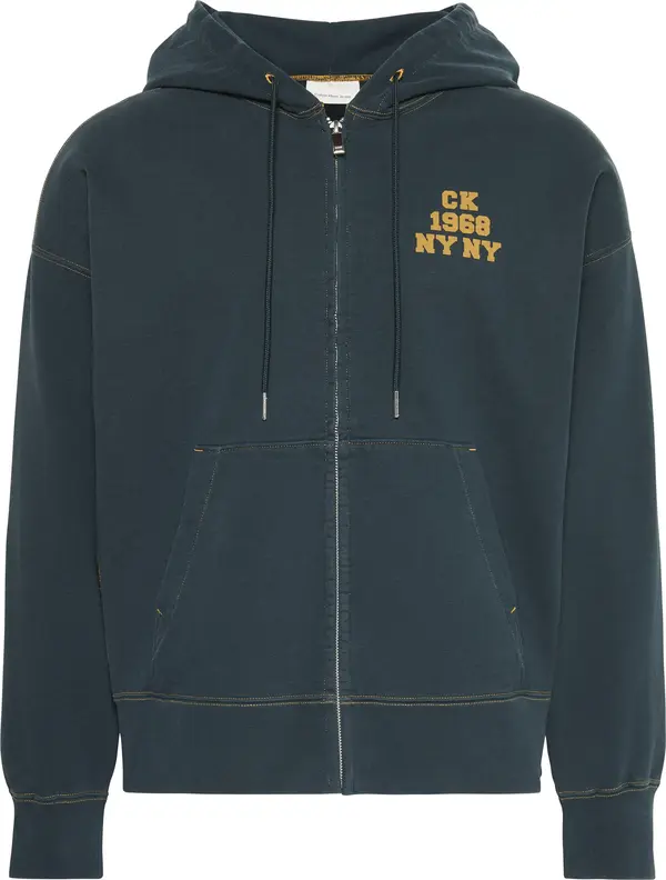 Calvin Klein LS WASHED PREMIUM VINTAGE LOGO F Erkek Yeşil Fermuarlı  Sweatshirt