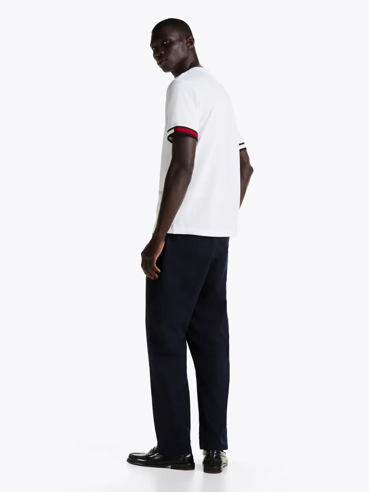 Tommy Hilfiger GLOBAL STRIPE FLAG C, YBR Beyaz Erkek T-Shirt & Polo