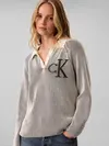 Calvin Klein BICOLOR RIB LOGO POL, UB1 Siyah Kadın Polo