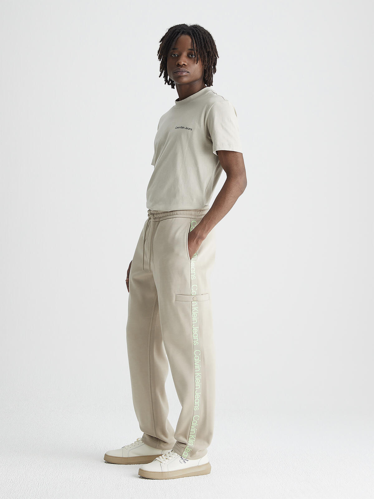 Calvin Klein CUT OFF LOGO TAPE HW Erkek Krem Eşofman Altı
