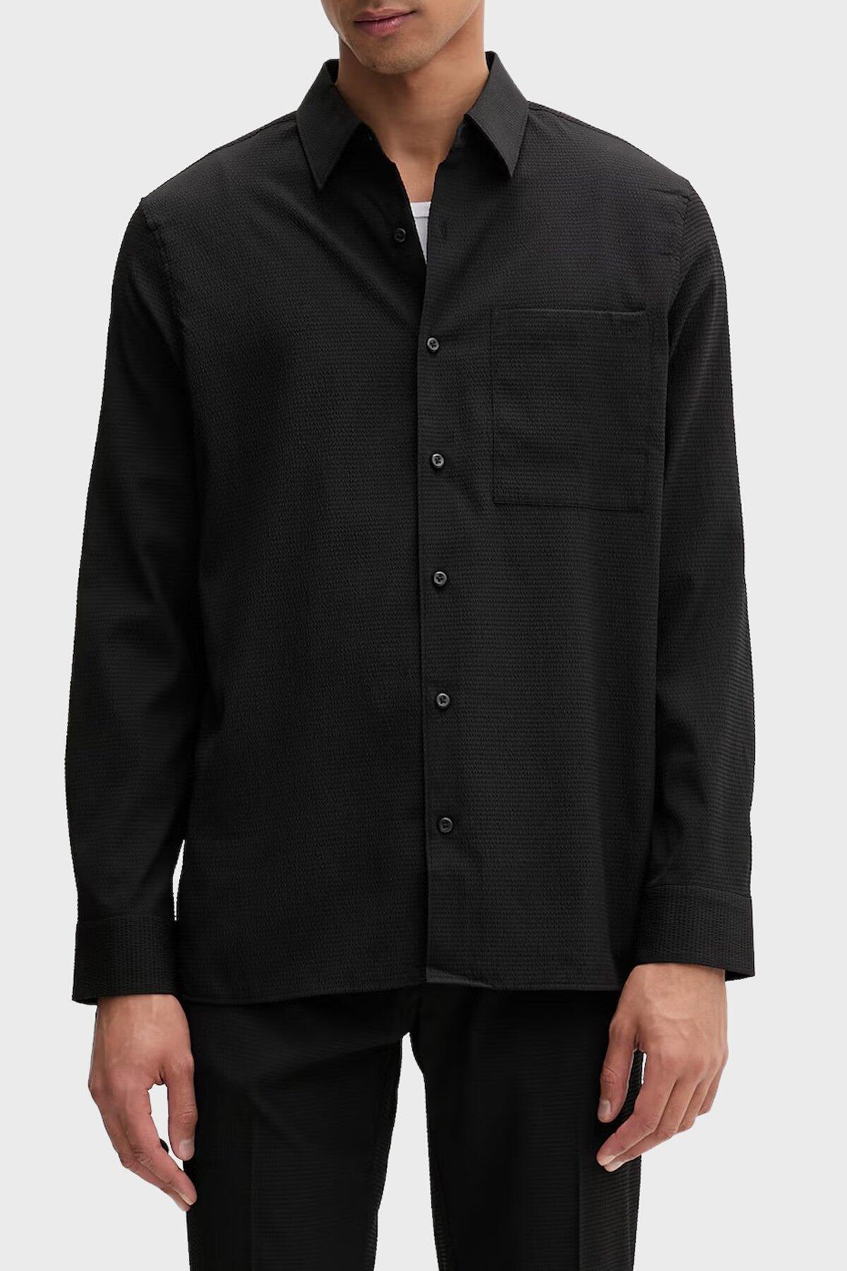 Calvin Klein LS SOLID SEERSUCKER, UB1 Siyah Erkek Gömlek