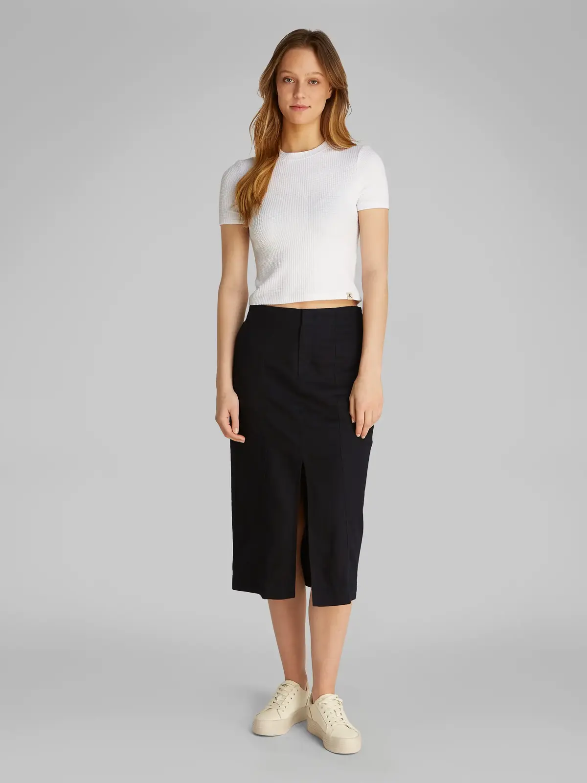 Calvin Klein SOFT LINEN MIDI SKIRT Siyah Kadın Etek