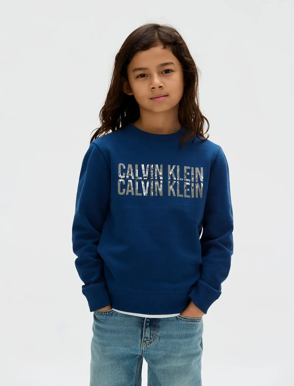 Calvin Klein TERRY SEASONAL LOGO Mavi Çocuk Sweatshirt