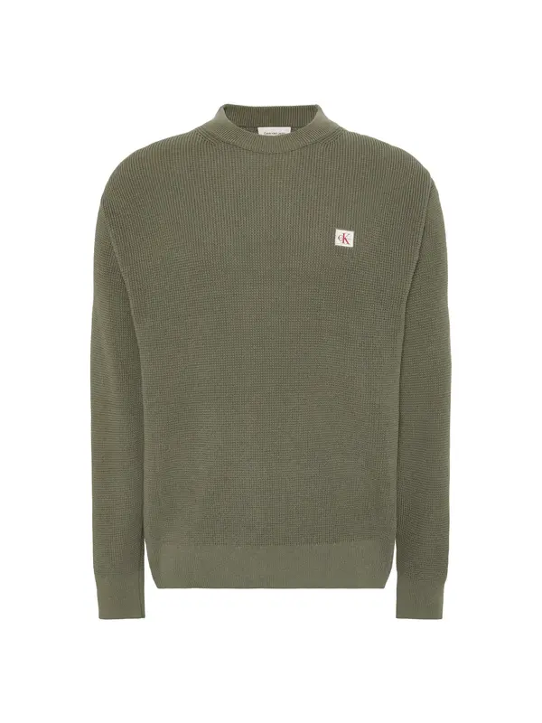 Calvin Klein LS EZ COTTON WAFFLE, LDY Yeşil Erkek Kazak