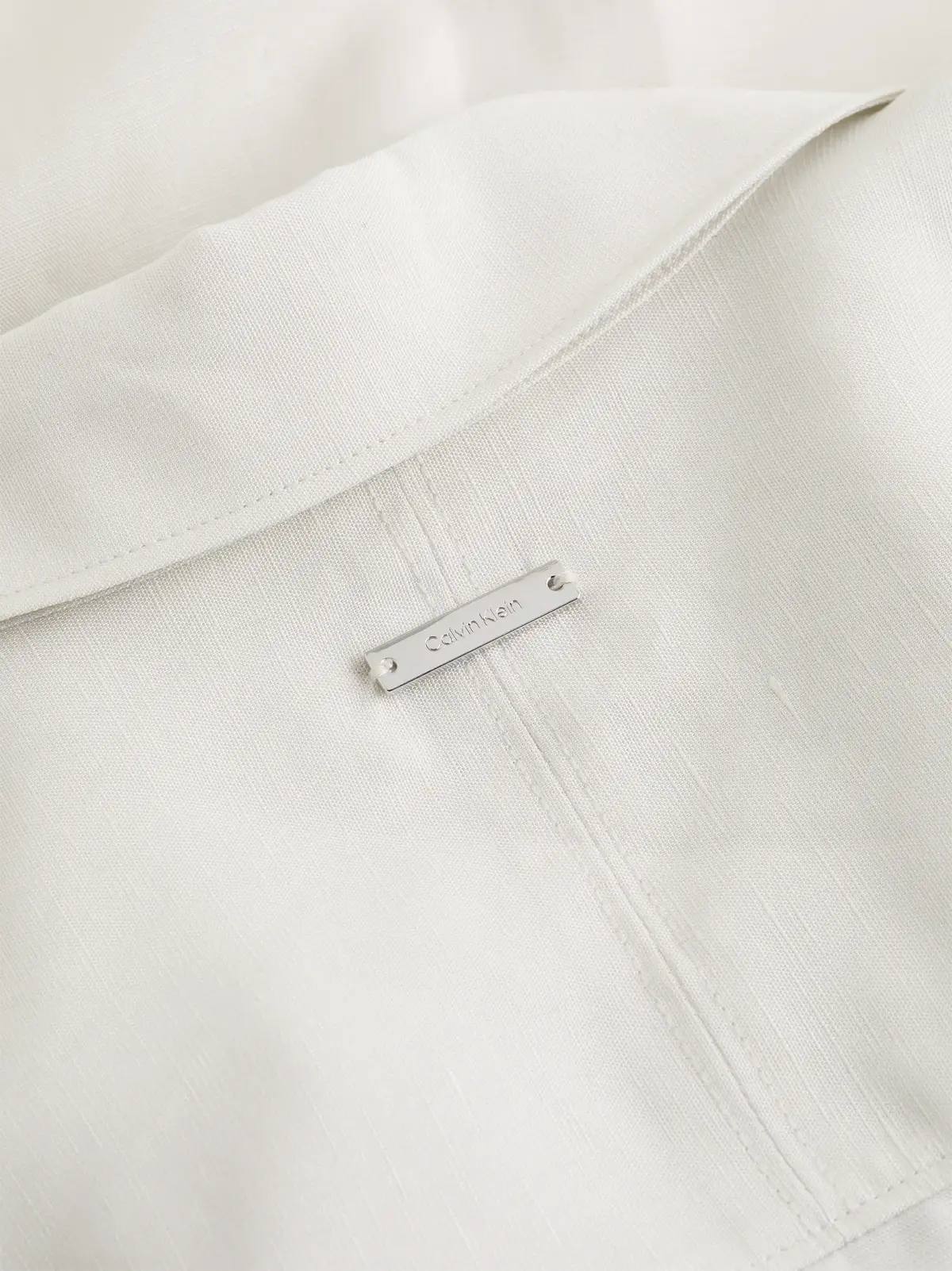 Calvin Klein LINEN BLEND HS SHIRT, ADA Beyaz Kadın Elbise-Etek