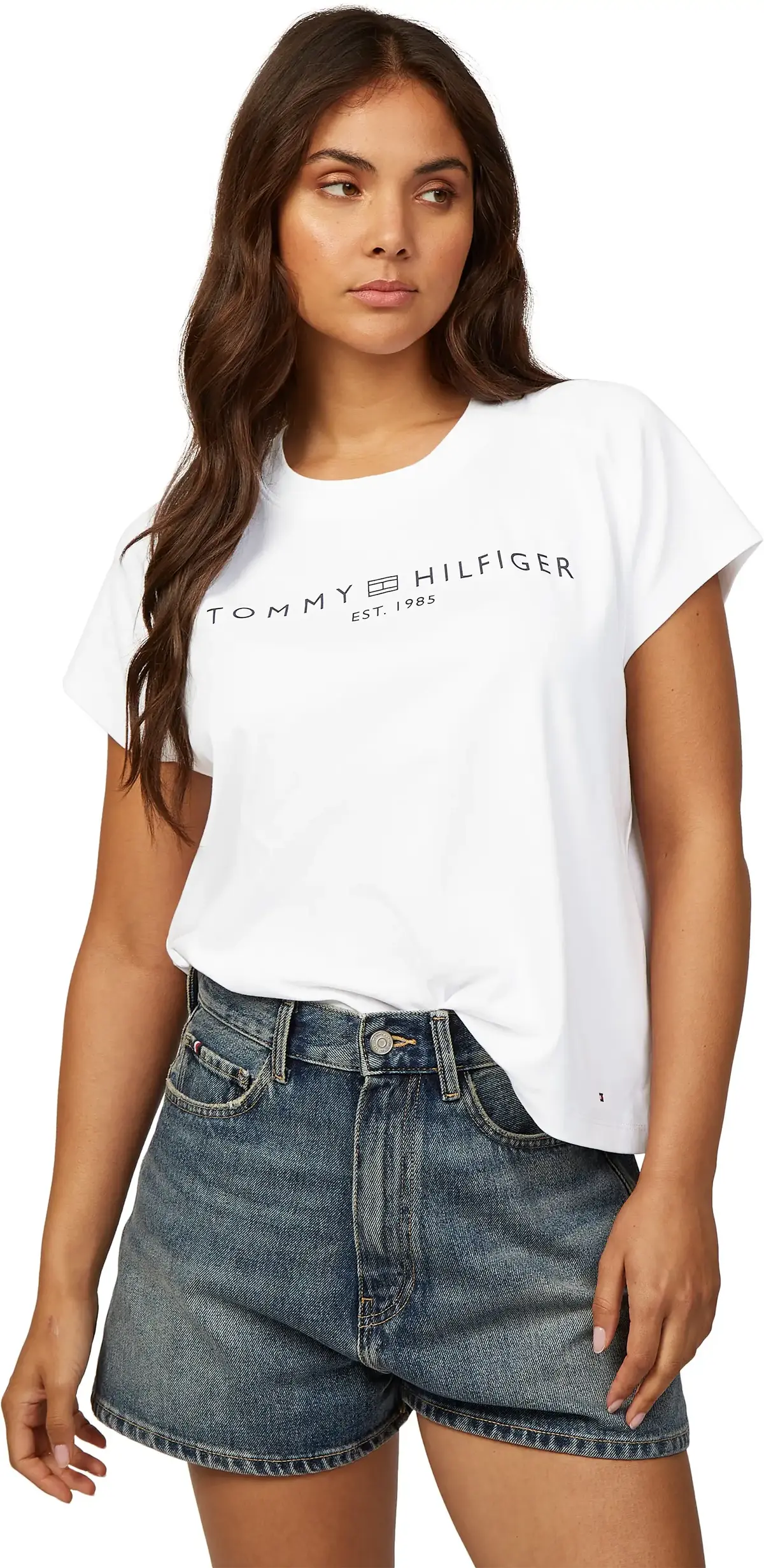 Tommy Hilfiger MDRN CAP SLV CORP LO, YCF Beyaz Kadın T-Shirt & Polo