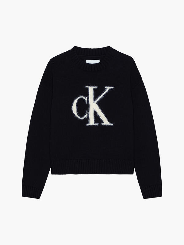 Calvin Klein FLUFFY MONOGRAM SWEA Kadın Siyah Kazak