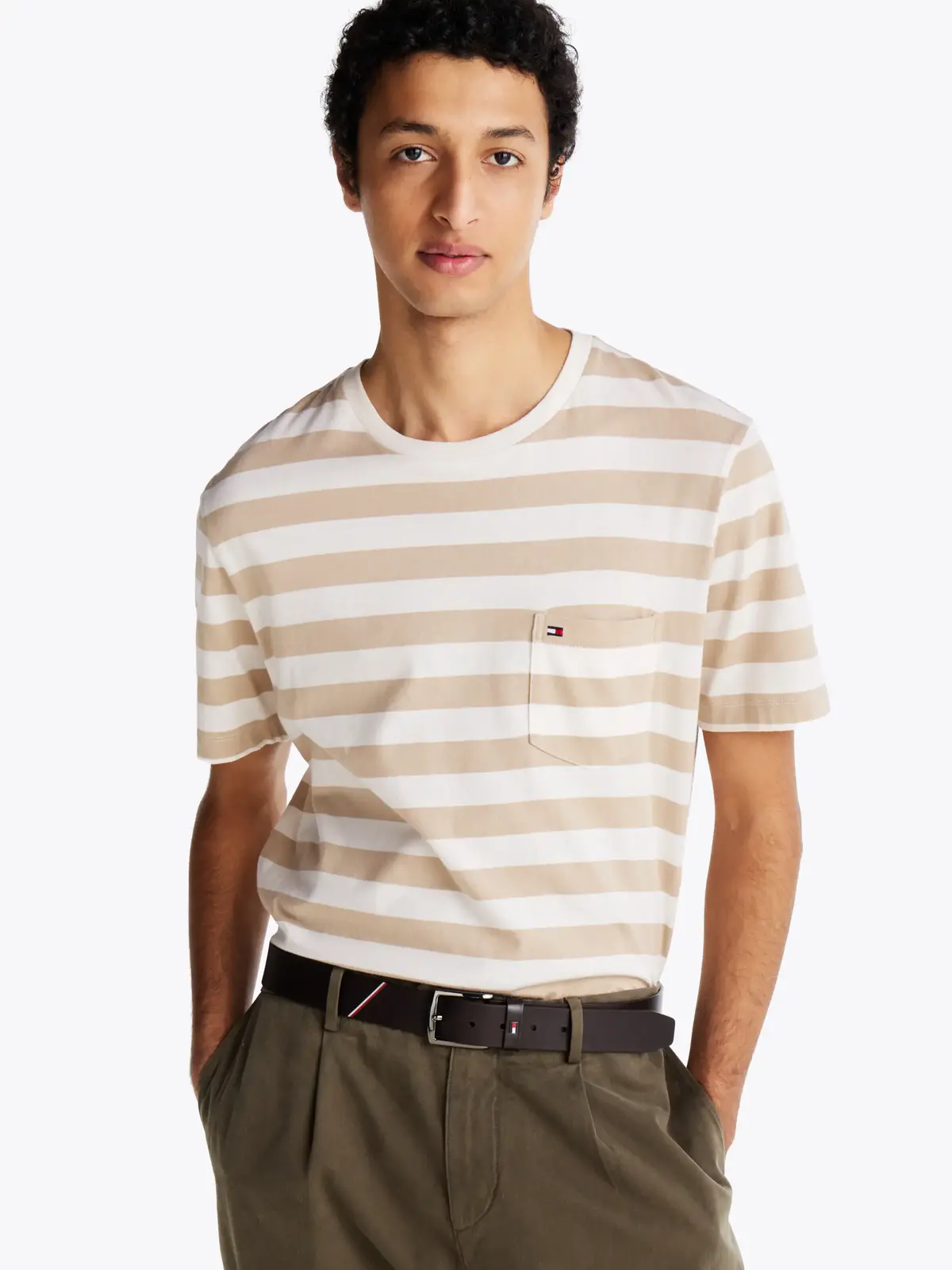 Tommy Hilfiger ESSENTIAL SOLID POCK, 0FA Krem Erkek T-Shirt & Polo
