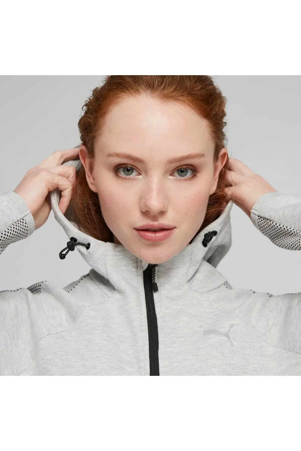 Puma EVOSTRIPE Full-Zip Hoodie Açık Gri Kadın Fermuarlı Hoodie
