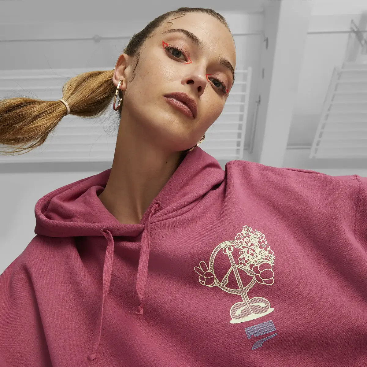 Puma Downtown Oversized Hoodie Pembe Kadın Sweatshirt
