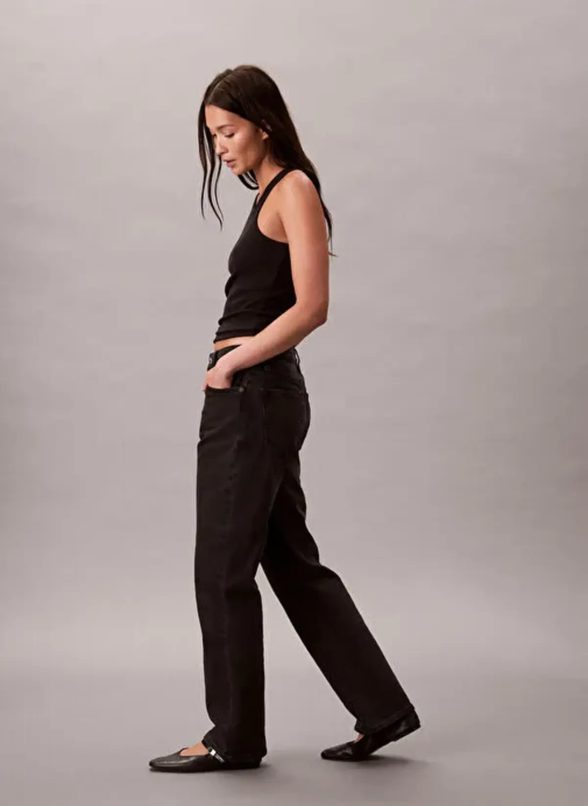 Calvin Klein HIGH RISE STRAIGHT CK ESSENTIAL Siyah Kadın Kot Pantolon Calvin Klein HIGH RISE STRAIGHT CK ESSENTIAL Siyah Kadın Kot Pantolon